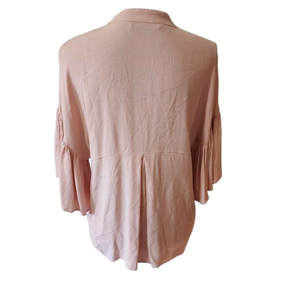 Zara Woman Pale Pink Tie Front Relaxed Blouse - Medium - Picture 3 of 7